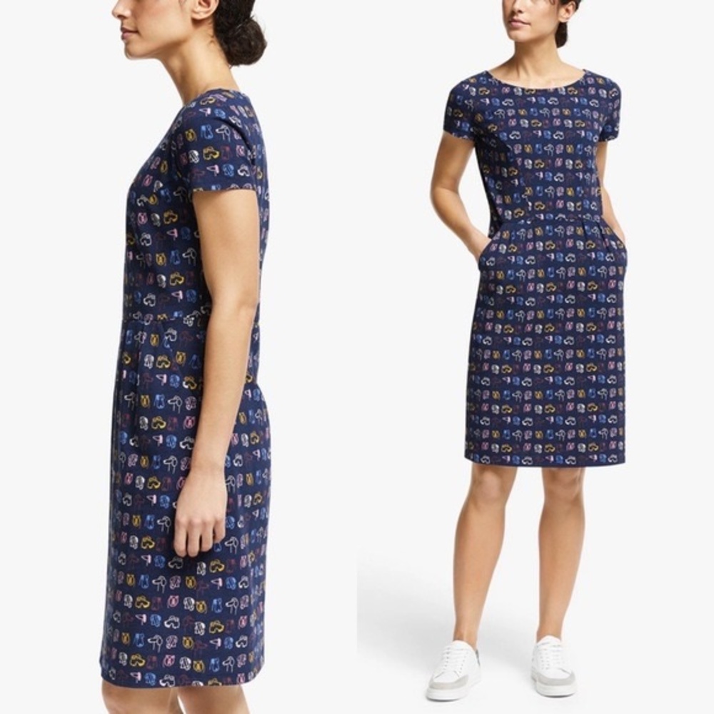 Boden Phoebe Dog Pattern Dress in French Navy Rufus Print, size 10